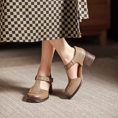 Sandalias Mary Jane de tacón de bloque con tira en T hechas a mano para verano