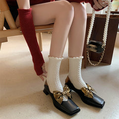 Mary Jane im Lolita-Stil mit Schleife, niedriger Blockabsatz, quadratische Zehenpartie