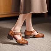 Handgemachte Mary Jane Schuhe mit T-Riemen und Blockabsatz für Sommer-Retro-Sandalen