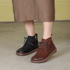 Handmade Soft Ankle Boots Retro Round Toe Short Boots Mori Girl Boots