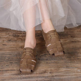 Retro Woven Shoes Soft Bottom Lace Up Sandals Brown