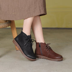 Handmade Soft Ankle Boots Retro Round Toe Short Boots Mori Girl Boots