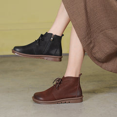 Handmade Soft Ankle Boots Retro Round Toe Short Boots Mori Girl Boots