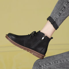 Handmade Soft Ankle Boots Retro Round Toe Short Boots Mori Girl Boots