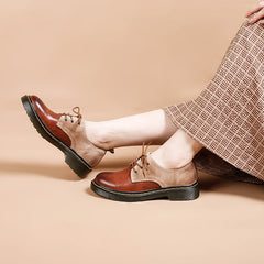 Women's Genuine Lace Up Oxford Shoes Retro Color Blocking Style