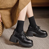 Round Toe 70mm Block Heel Oxford Shoes Retro Lace Up Shoes Black/Brown