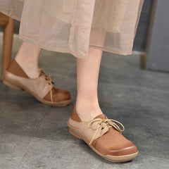 Zapatos Oxford planos con cordones suaves hechos a mano y diseño de bloques de color