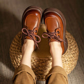 Retro Lace Up Shoes Round Toe Block Heel Oxford Shoes Black/Brown