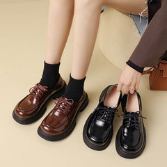 Round Toe Lace Up Patent Chunky Derby Shoes