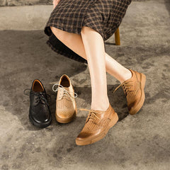 Zapatos Oxford con punta de ala auténtica, planos, de corte normal, en beige, marrón y negro