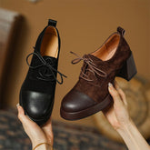 Cap Toe Lace Up Chunky Oxford Shoes 65mm Block Heel