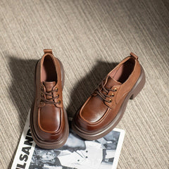 Round Toe 70mm Block Heel Oxford Shoes Retro Lace Up Shoes Black/Brown