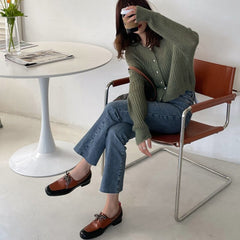 Square Toe Lace Up Chunky Genuine Contrast Color