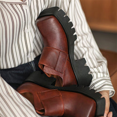 Square Toe Touch-strap Chunky Derby Shoes