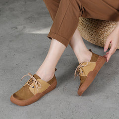 Handgemachte weiche Oxford-Schuhe mit Plateausohle und Farbblockierung, Kaffee/Khaki