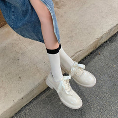 Round Toe Lace Up Peal-embellishment Chunky Derby Shoes