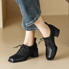 Square Toe Lace Up Chunky 55mm Block Heel