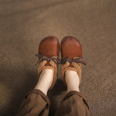 Handgemachte weiche Farbblock-Schnürschuhe Oxford Kaffee/Khaki