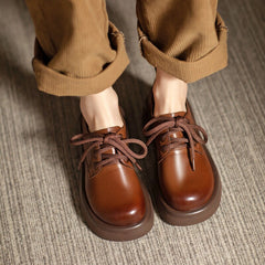 Round Toe Block Heel Oxford Shoes Retro Lace Up Shoes Black/Brown