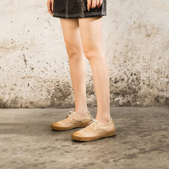 Zapatos Oxford con punta de ala auténtica, planos, de corte normal, en beige, marrón y negro