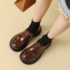 Round Toe Lace Up Patent Chunky Derby Shoes