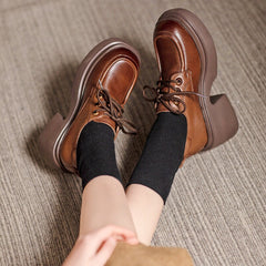 Round Toe 70mm Block Heel Oxford Shoes Retro Lace Up Shoes Black/Brown