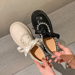 Round Toe Lace Up Peal-embellishment Chunky Derby Shoes
