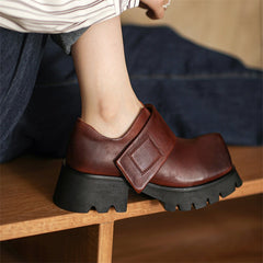 Square Toe Touch-strap Chunky Derby Shoes