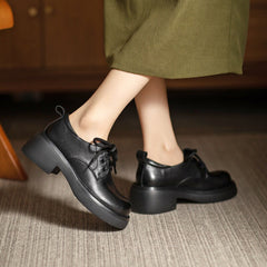 Round Toe Block Heel Oxford Shoes Retro Lace Up Shoes Black/Brown