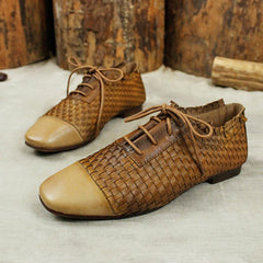 Fashion Oxfords Flats Lace-Up Brogue Knitting Ankle Shoes Brown