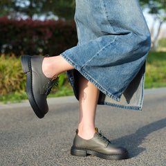 Zapatos Oxford retro con cordones y punta redonda en gris, negro, marrón y café.