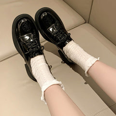 Round Toe Lace Up Chunky Genuine Contrast Color