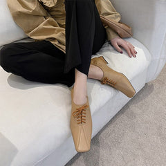 Retro-Schnürschuhe mit quadratischer Zehenpartie, weiche Oxford-Schuhe