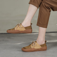 Handgemachte weiche Oxford-Schuhe mit Plateausohle und Farbblockierung, Kaffee/Khaki