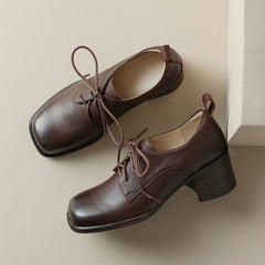 Square Toe Lace Up Chunky 55mm Block Heel