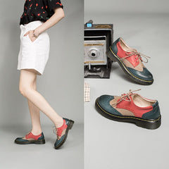 Handgemachte Color Blocking Wingtip Brogues Schnürschuhe Oxfords Martin Sohle 10 Farben