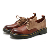 Women's Genuine Lace Up Oxford Shoes Retro Color Blocking Style