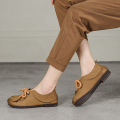 Handgemachte weiche flache Oxford-Schuhe zum Schnüren, Kaffee/Khaki