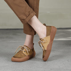 Handgemachte weiche Oxford-Schuhe mit Plateausohle und Farbblockierung, Kaffee/Khaki