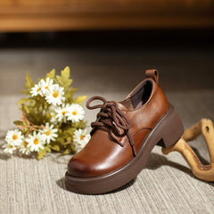Round Toe Block Heel Oxford Shoes Retro Lace Up Shoes Black/Brown