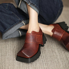 Square Toe Touch-strap Chunky Derby Shoes