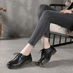 Cowhide Classic Oxfords & Tie Casual Soft Walking Flats White/Black