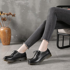 Cowhide Classic Oxfords & Tie Casual Soft Walking Flats White/Black