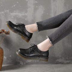 Cowhide Classic Oxfords & Tie Casual Soft Walking Flats White/Black