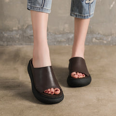 Handgemachte echte Sommer Hausschuhe Plateau Pantoletten Schwarz/Kaffee/Weiß