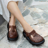 Handgemachte leichte Plateausandalen im Mori Girl Style Retro Mary Jane Schuhe Grau/Kaffee