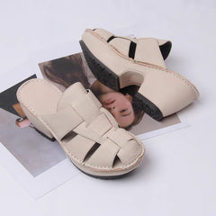 Gewebte Sommer-Slipper mit Blockabsatz im Fishmen-Stil