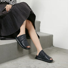 Handgemachte Plateau-Hausschuhe aus Rindsleder mit offener Spitze