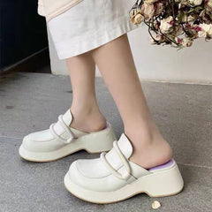 Sandalias de cuña con plataforma de piel de vaca hechas a mano en blanco, negro y albaricoque
