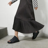 Handgemachte Plateau-Hausschuhe aus Rindsleder mit offener Spitze